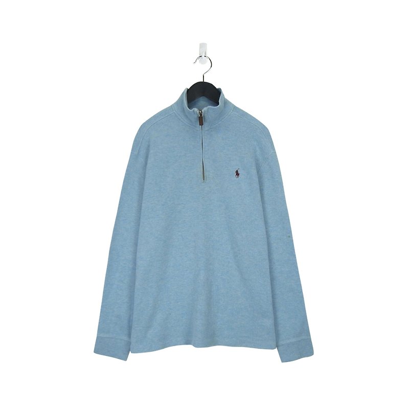 A‧PRANK :DOLLY :: 品牌POLO淺藍色/咖啡馬針織半拉鍊套頭上衣(M)(T803055) - 男裝 毛衣/針織衫 - 棉．麻 藍色