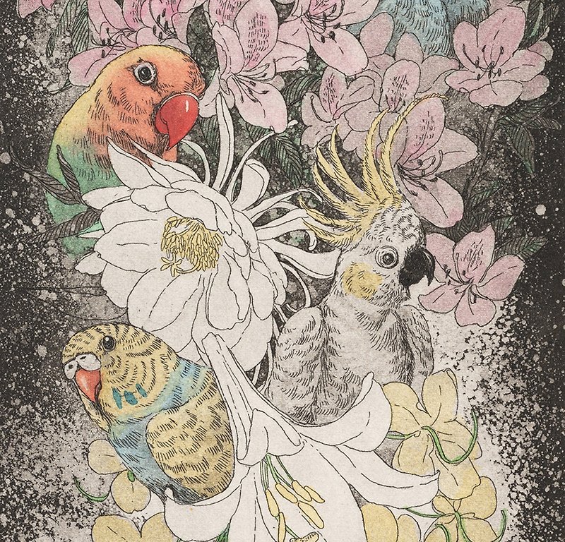 Original print-Parrot Lovers- Su Yuting - โปสเตอร์ - กระดาษ สีเหลือง