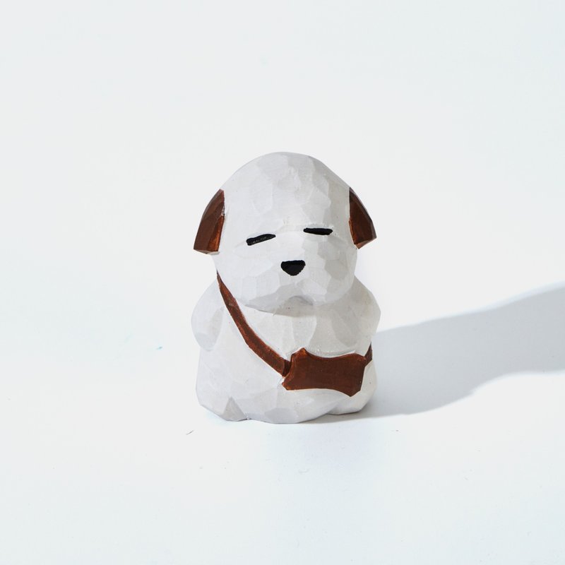 Daru背著小包的小狗木雕 - 擺飾/家飾品 - 木頭 白色