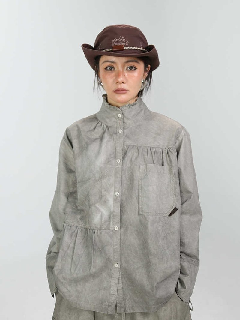 髒髒做舊復古長袖襯衫女寬松百搭通勤襯衣外套 - 女上衣/長袖上衣 - 其他材質 