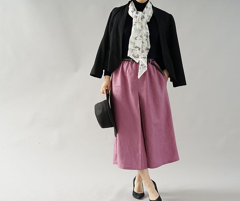 wafu Linen skirt / bottom / long length / tuck / magenta sk18-3 - Skirts - Cotton & Hemp 