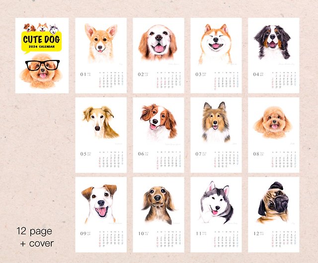 2024 Wall Calendar - Calendar 2024, Wall Calendar 2024, Cutie Dogs