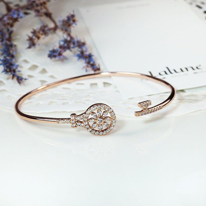 ||Generations cross generations|| April birthstone white crystal diamond 925 sterling silver Rose Gold open bracelet - Bracelets - Sterling Silver Gold