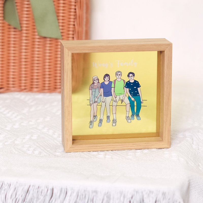 【客製化透明相框】家庭 人像 HG寫實風似顏繪 ⋯木框+玻璃⋯ - 相框/畫框 - 其他材質 