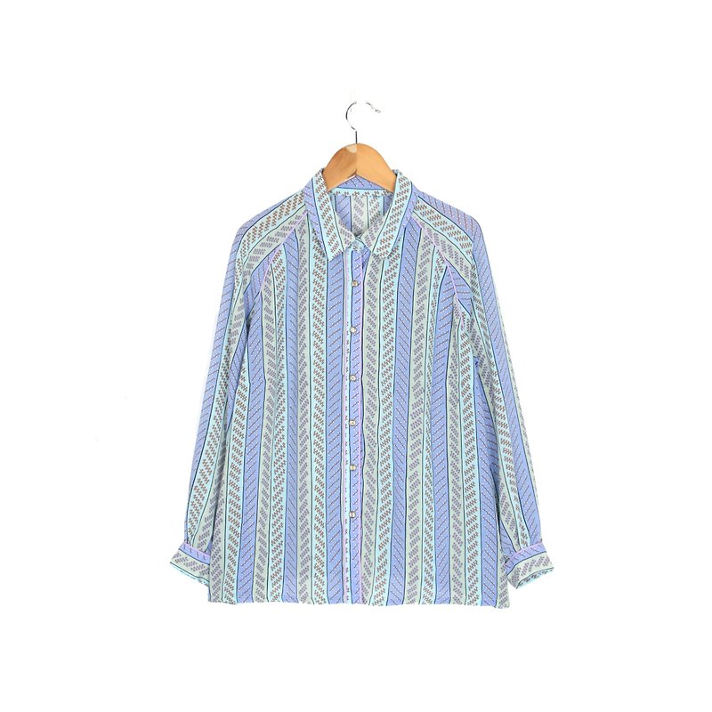 [Egg plant ancient] water color flow flower ancient shirt - เสื้อเชิ้ตผู้หญิง - เส้นใยสังเคราะห์ สีน้ำเงิน