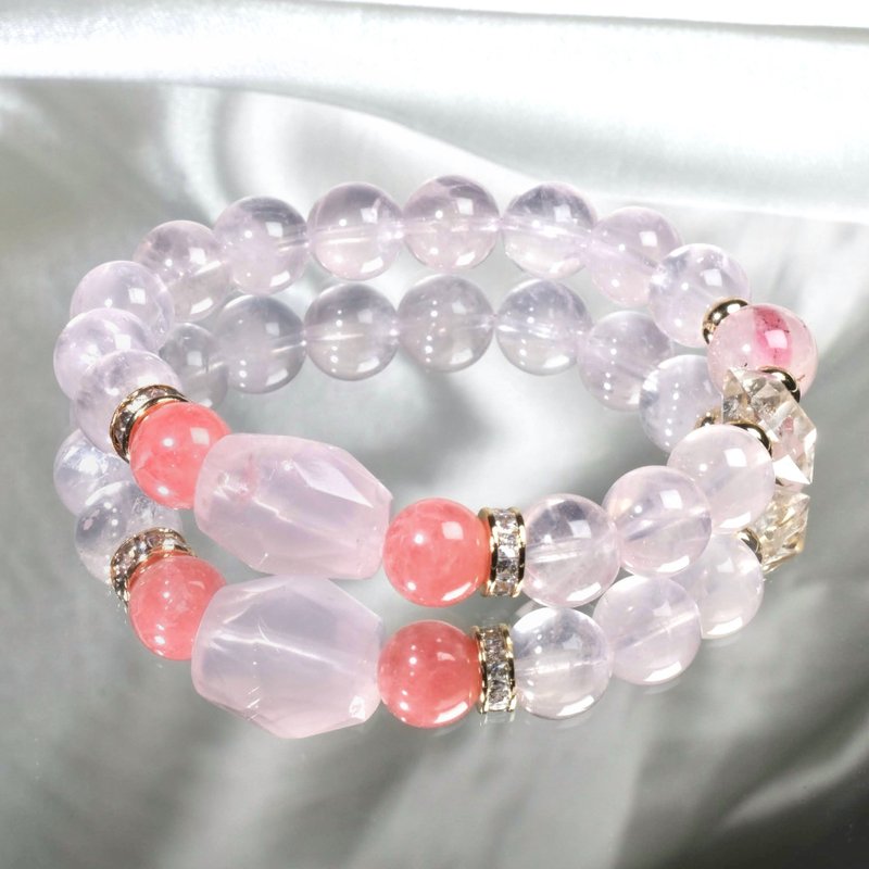 Spring Pink Sakura//Rose Quartz• Stone •Rose Cherry Blossom Rain•Sparkling Diamond Crystal Bracelet Love Peach Blossom - สร้อยข้อมือ - คริสตัล สึชมพู