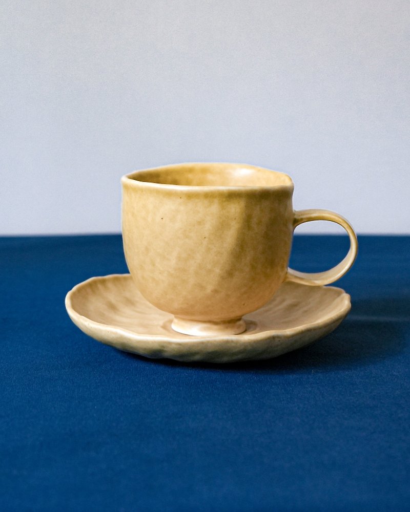 Ceramic coffee cup and saucer tea cup and saucer straw Espresso Cup and saucer - Plates & Trays - Pottery Yellow
