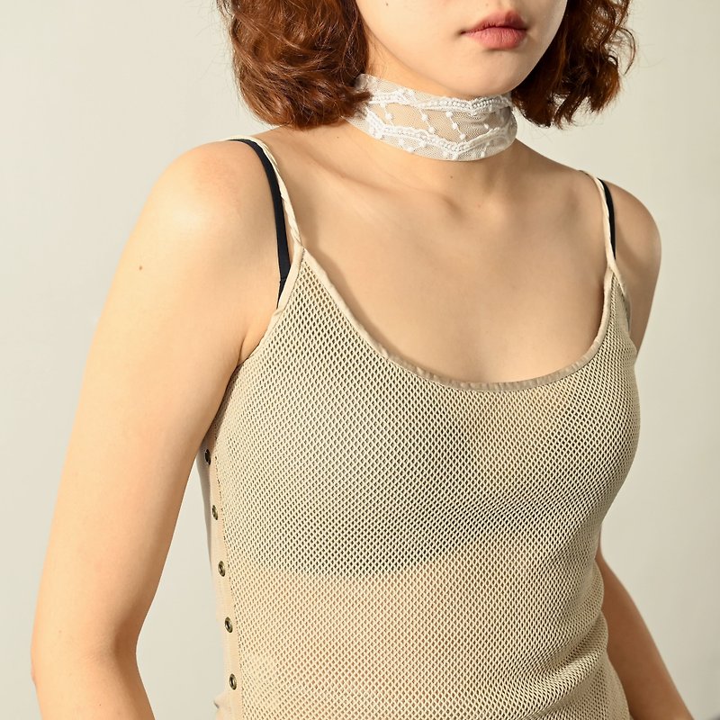 【NaSuBi Vintage】網狀面料細肩帶古著背心上衣 - 背心/無袖上衣 - 其他人造纖維 
