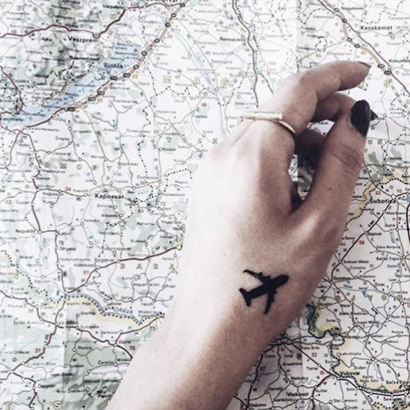 Air Plane Shadow Temporary Tattoo - Temporary Tattoos - Paper Black