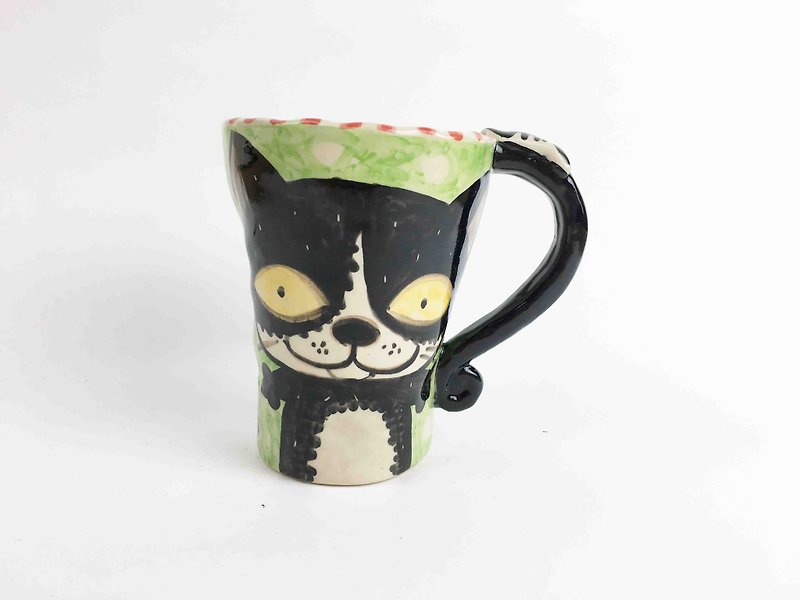 Nice Little Clay Bell Handmade Cup _ Black and white cats black and white cat 0101-15 - Mugs - Pottery Green