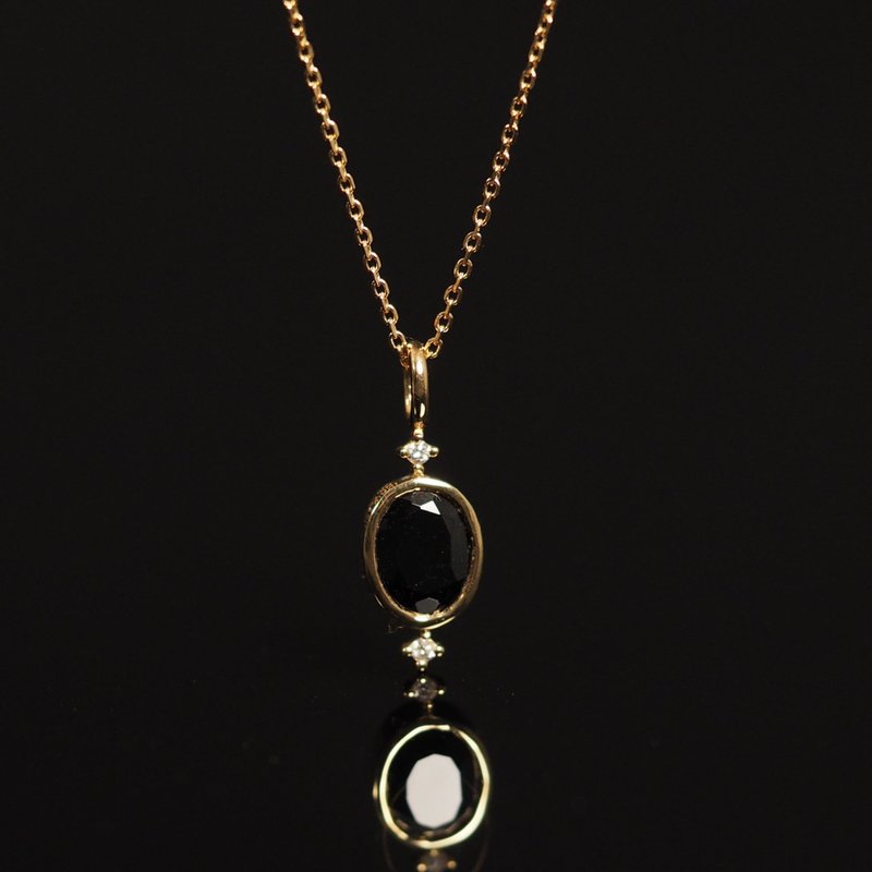 18K金黑色尖晶石包邊橢圓形鑽石項鏈The Bezel Oval Necklace wit - 項鍊 - 貴金屬 