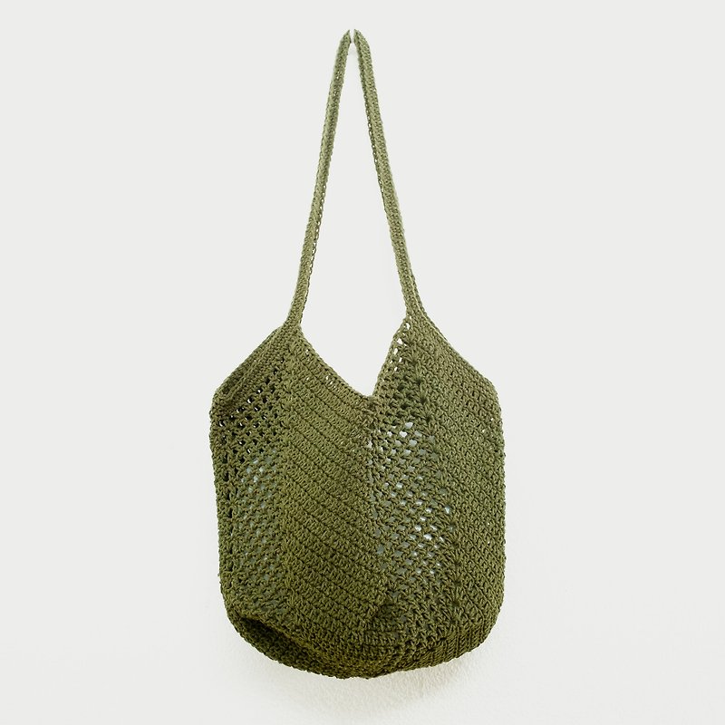 Crochet Bag | Bucket Bag - Moss Color - Messenger Bags & Sling Bags - Cotton & Hemp Green