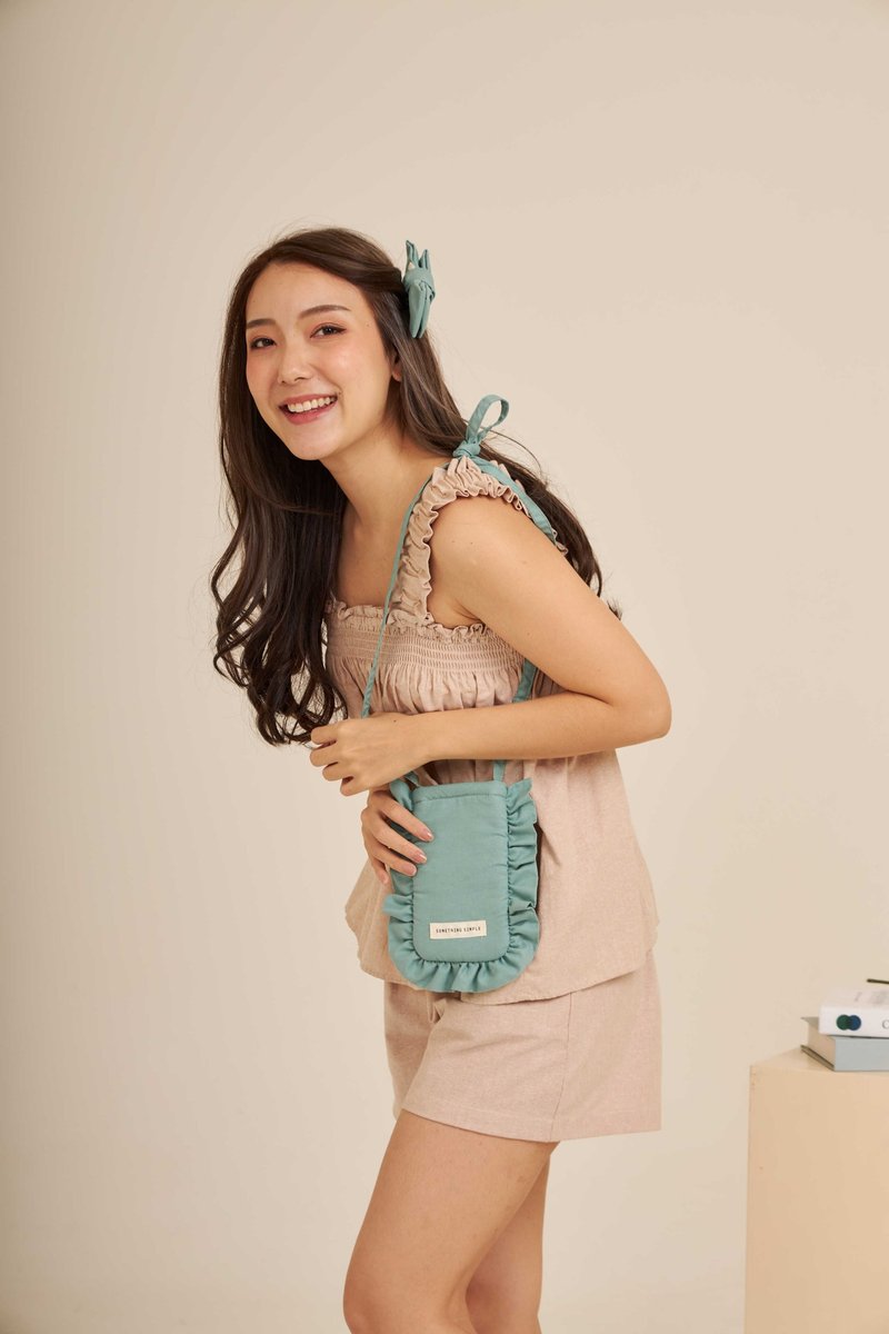 PAM - cotton mini cross body phone bag  (mint) - Drawstring Bags - Cotton & Hemp Green