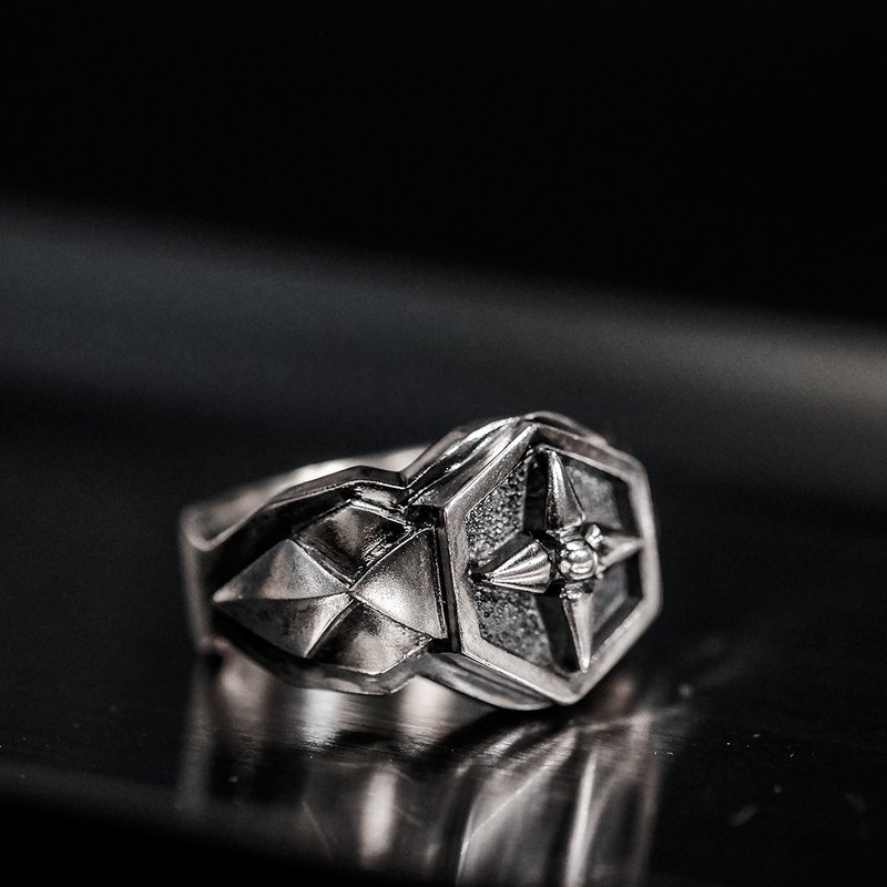 F.L.C-Hexagon Cross Ring-925銀戒 - 戒指 - 銀 黑色
