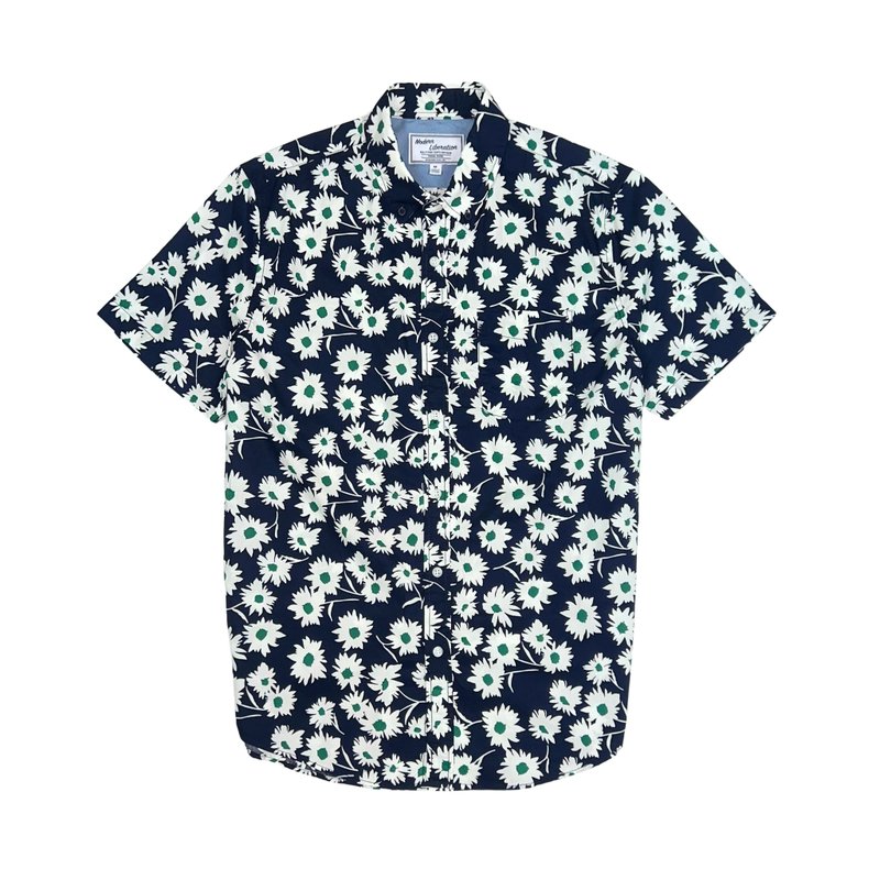 Men's Daisy Print Shirt 男裝雛菊印花襯衫 - 男襯衫/休閒襯衫 - 棉．麻 藍色