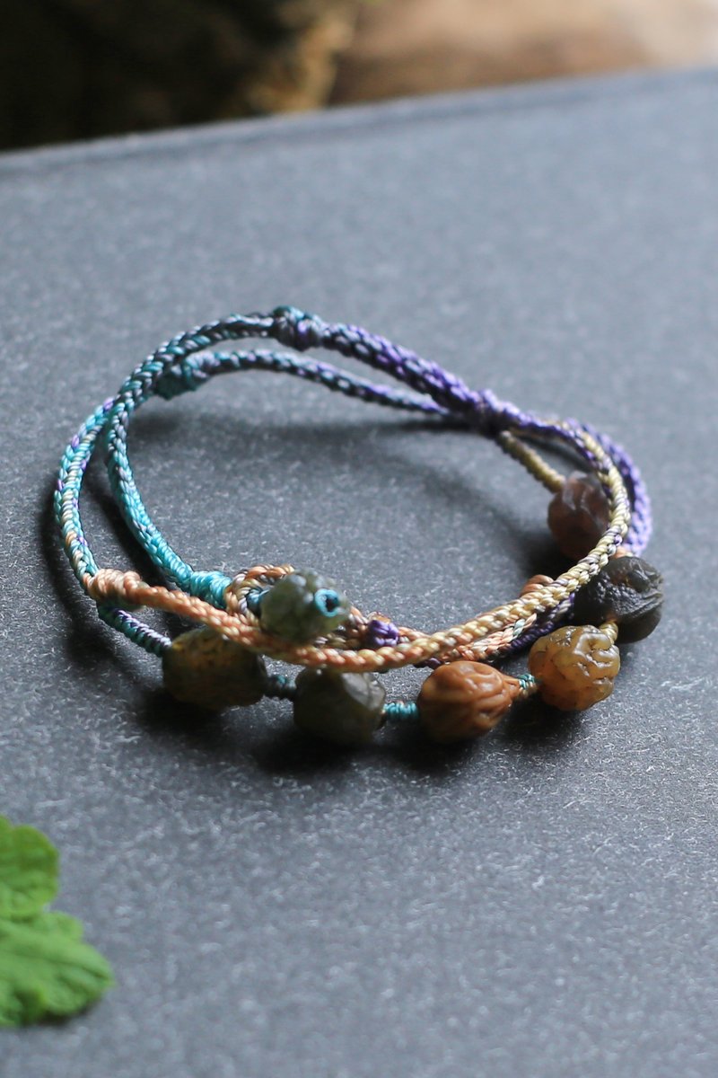 Spring and Autumn handmade kumihimo| Agate raw stone meridian Stone| Multi-layer lucky bracelet | Unique - Bracelets - Stone 