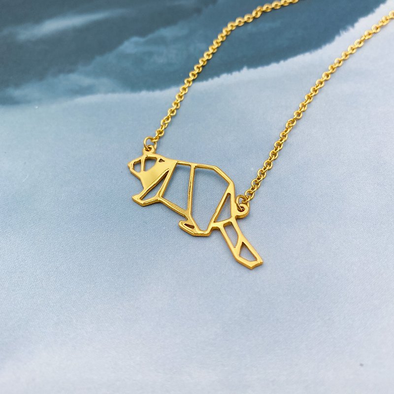 Beaver Necklace Origami Animal Jewelry Sea Gift for her Gold Plated Pendant - 項鍊 - 銅/黃銅 金色