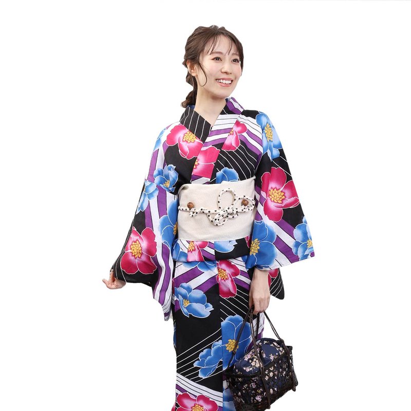 日本 和服 梭織 女性 浴衣 腰封 2件組 F size x22-06 yukata - 其他 - 棉．麻 黑色