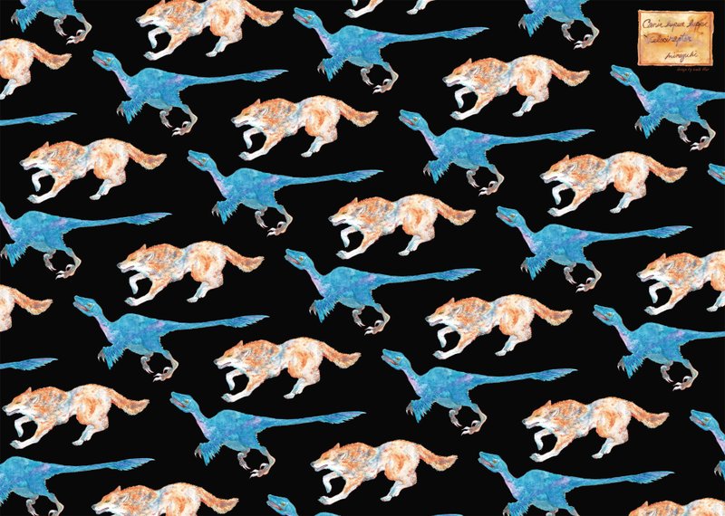 Wolf and Velociraptor - Wrapping paper - Other - Paper Black