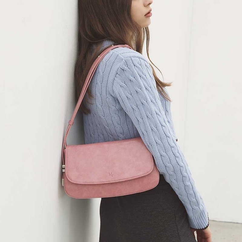 韓國製 MUR SALT Bag Vegan Leather 包包 (Crinkle Pink) - กระเป๋าแมสเซนเจอร์ - วัสดุอีโค 