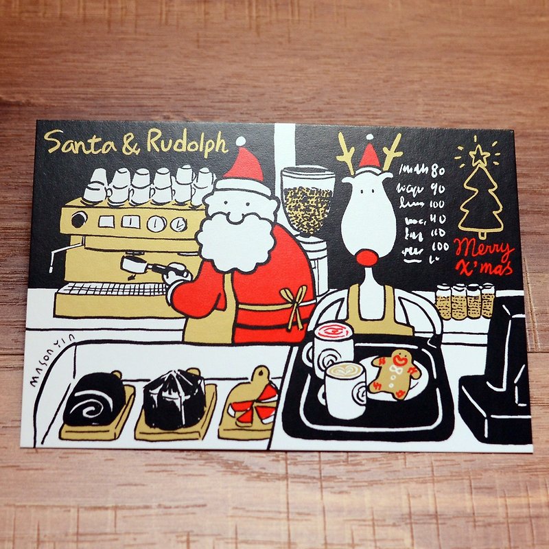 聖誕卡-米豬2017金色聖誕明信片14號: 聖誕特調 Christmas Blend - 卡片/明信片 - 紙 金色