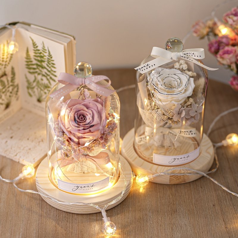 Everlasting rose night light exchange gift carnation eternal flower glass cover dry flower Christmas - Dried Flowers & Bouquets - Plants & Flowers Multicolor