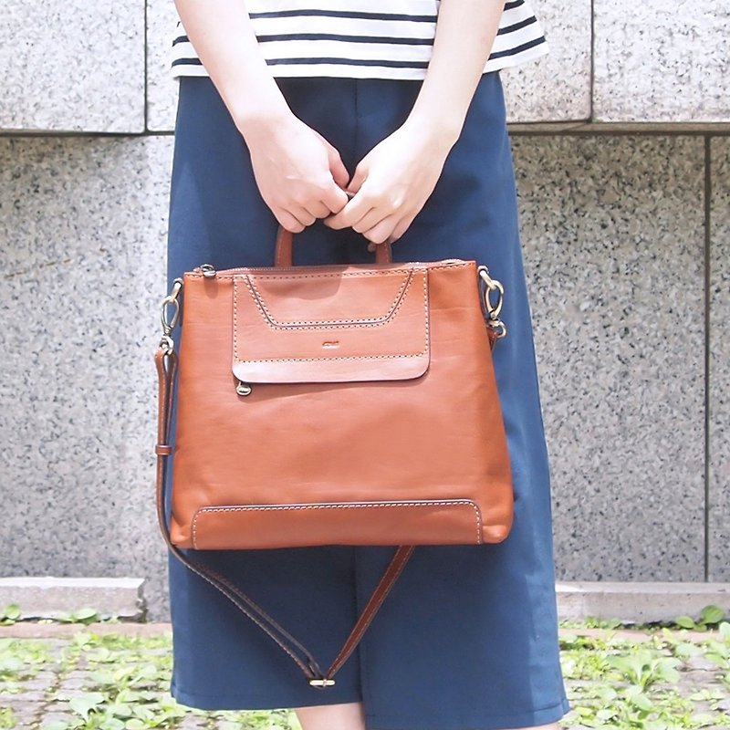 School Shoulder Bag - Messenger Bags & Sling Bags - Genuine Leather Brown