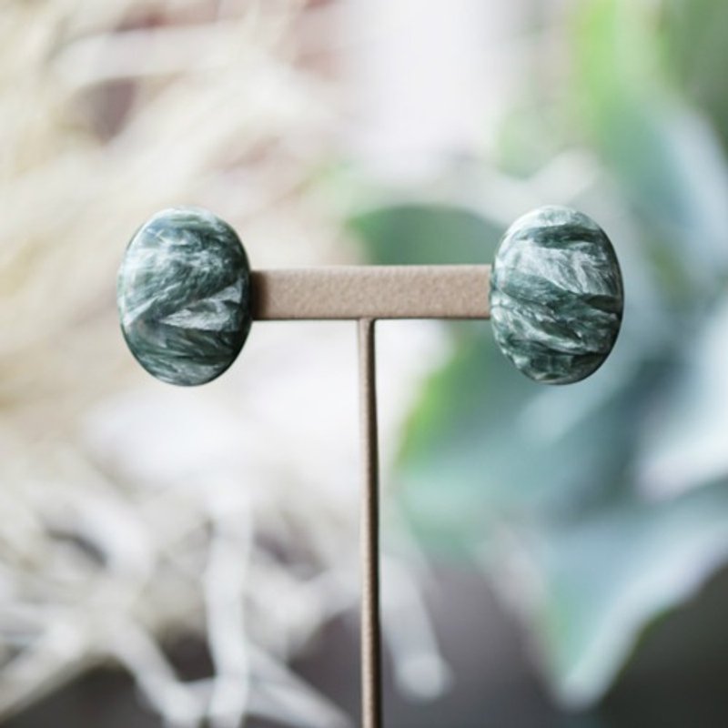 Seraphinite Large Macaron Earrings Sarah - ต่างหู - เครื่องเพชรพลอย สีเขียว