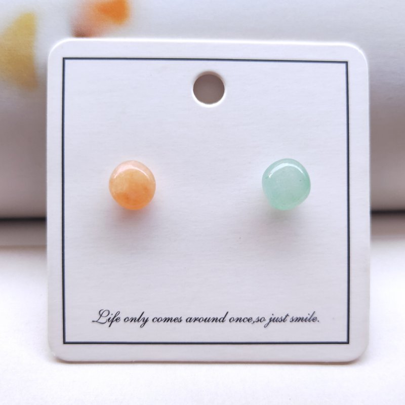 Natural Stone Earrings Green & Orange Ear Studs - ต่างหู - วัสดุอื่นๆ 