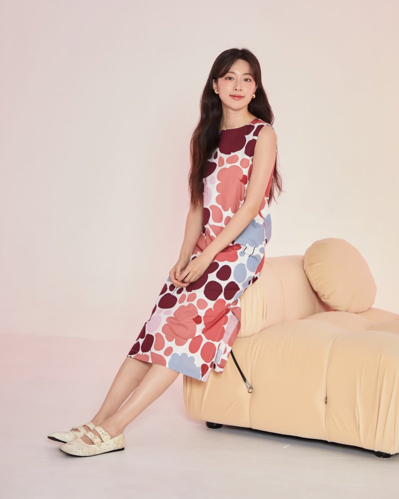 BIRUCHU FLORALISH DRESS - Sleeveless cotton dress, Hanfu fabric - 洋裝/連身裙 - 棉．麻 多色