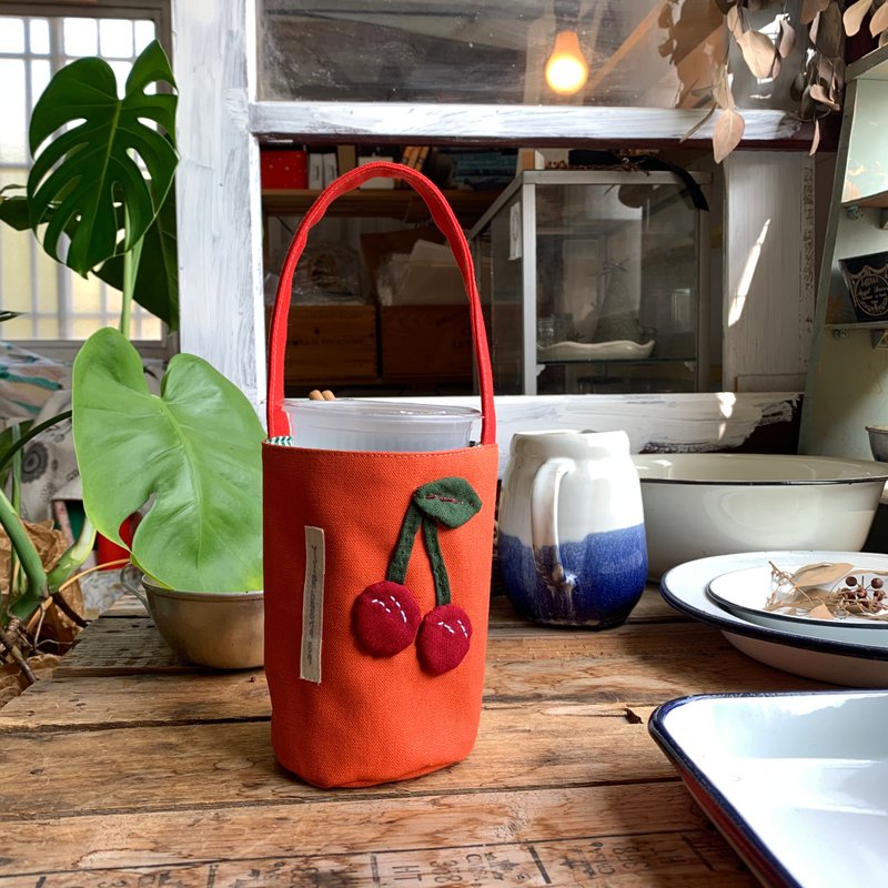 Red cherry/citrus color base/beverage bag - กระเป๋าถือ - ผ้าฝ้าย/ผ้าลินิน สีแดง