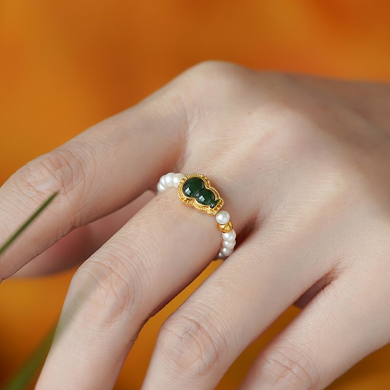 18k gold jadeite gourd pearl ring future gold natural bright light round light luxury temperament women's gift - แหวนทั่วไป - ไข่มุก 