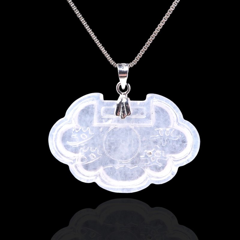 [Safety every year] Ice Jadeite Peaceful Ruyi Lock Necklace | Natural Burmese Jade A Grade Jadeite - สร้อยคอ - หยก ขาว