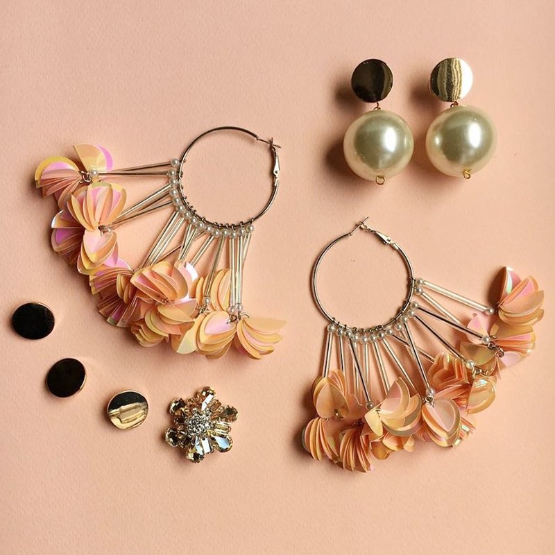 earrings : BaBa on ring Rose - 耳環/耳夾/耳骨夾 - 其他材質 橘色