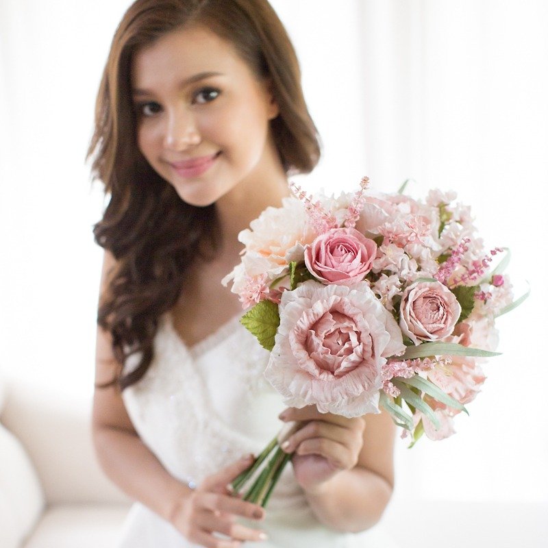 Pink Bridal Bouquet Artificial Paper Flower Medium Bouquet Blush Heaven - 木工/竹藝/紙雕 - 紙 粉紅色