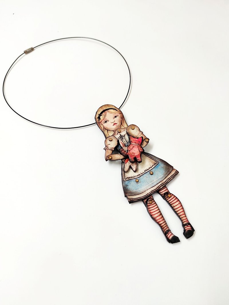 Puppet Statement necklace vintage paper doll Bib necklace wearable art - Necklaces - Plastic Multicolor