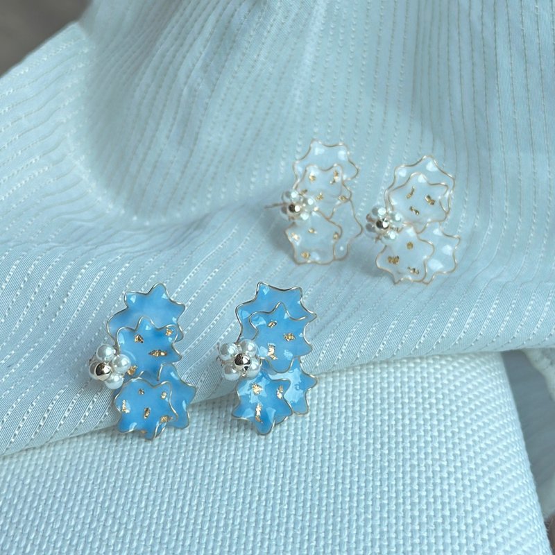 【Blue】Pianpian-handmade resin crystal flower earrings painless Clip-On UV jewelry - ต่างหู - วัสดุอื่นๆ สีน้ำเงิน