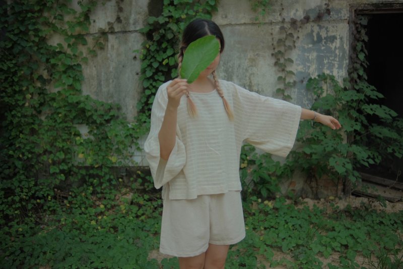 Lower waste Top | Chiang Mai Cotton - 女上衣/長袖上衣 - 棉．麻 白色