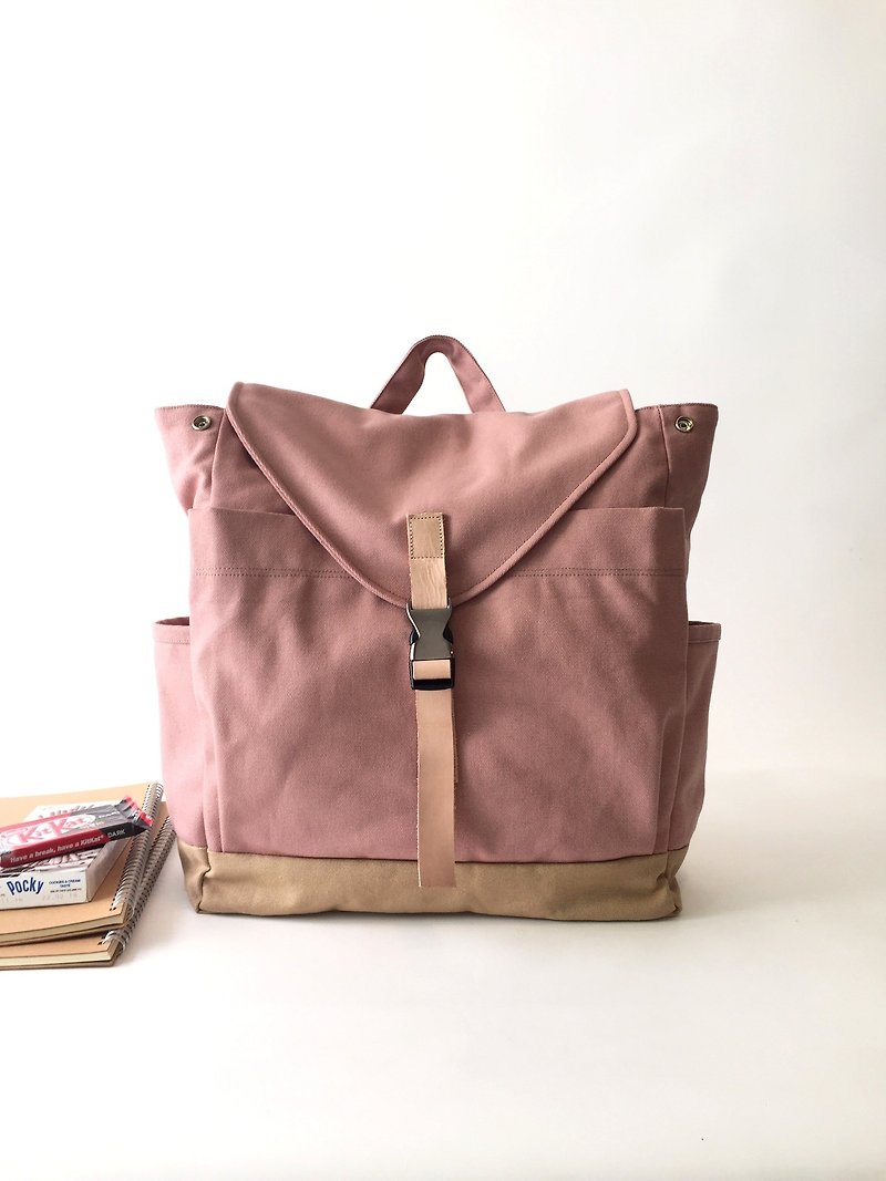 Pink Laptop backpack ,travel backpack, Unisex School backpack - no.108 - กระเป๋าเป้สะพายหลัง - หนังแท้ สึชมพู