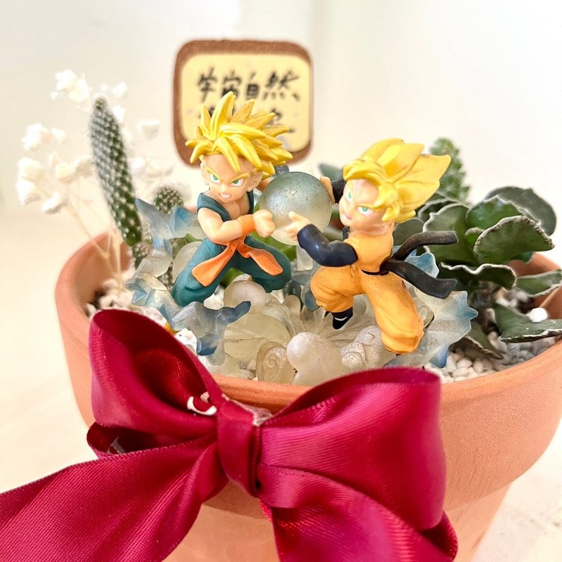 Succulent pot set Sun Wukong Dragon Ball micro landscape succulent potted plant Super Saiyan customized gift - ตกแต่งต้นไม้ - พืช/ดอกไม้ สีแดง