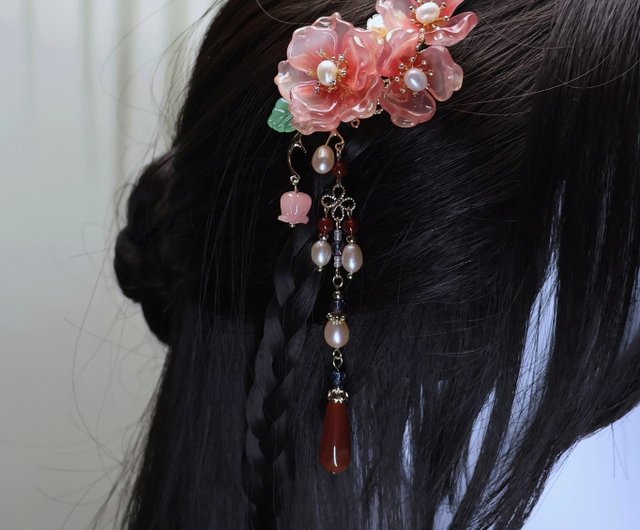 レモン ハンドメイド ヘアアクセサリーレッドゴールドフラワー