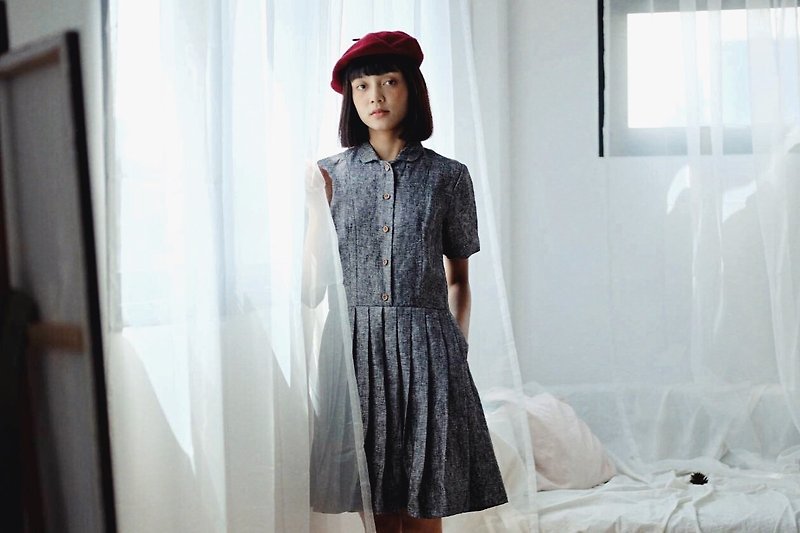 Poppy Pleat : Linen Grey - 洋裝/連身裙 - 棉．麻 灰色