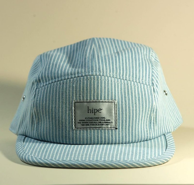 Stripe blue 5panel cap - 帽子 - 棉．麻 藍色