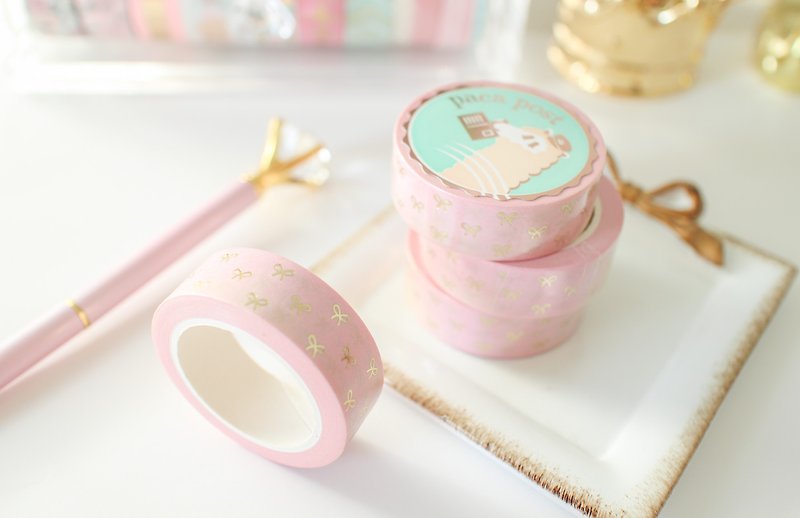 Gold foil paper tape - peach bow - Washi Tape - Paper 