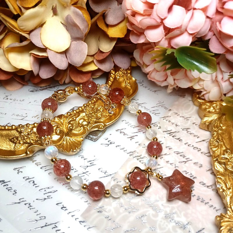 【月亮石 草莓晶05】天然水晶手鍊手串 DIY手鏈設計款 - 手鍊/手環 - 寶石 