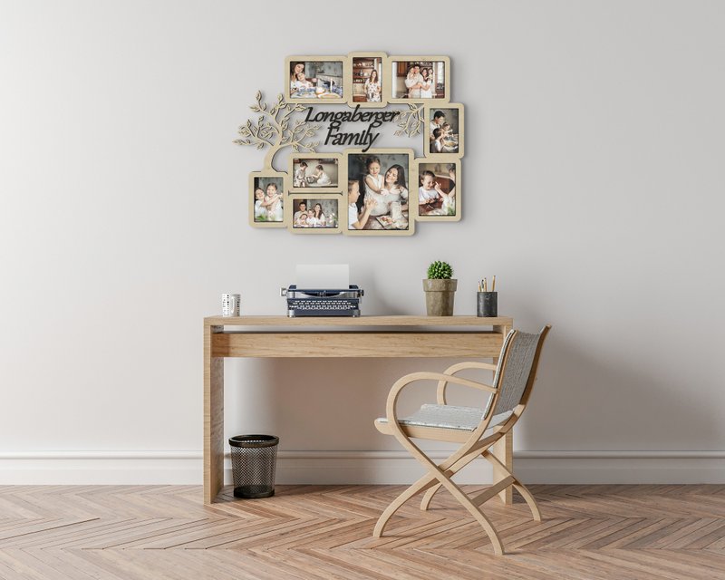 Personalized family tree photo frame collage Natural color wall decor Tree frame - 壁貼/牆壁裝飾 - 木頭 白色