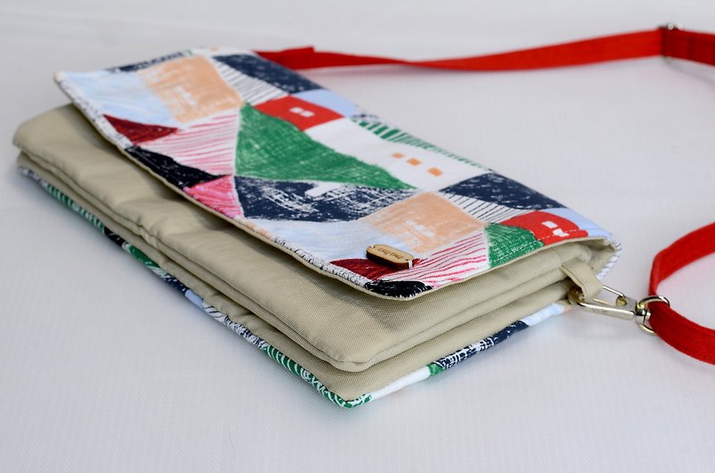 [Famous Japanese fabric] Multi-functional travel bag/passport bag/mobile phone bag/wallet #house - Messenger Bags & Sling Bags - Cotton & Hemp 