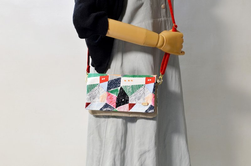 【Japanese Designer Fabric】 Grab-and-Go Multifunctional Travel Bag # House - กระเป๋าแมสเซนเจอร์ - ผ้าฝ้าย/ผ้าลินิน 