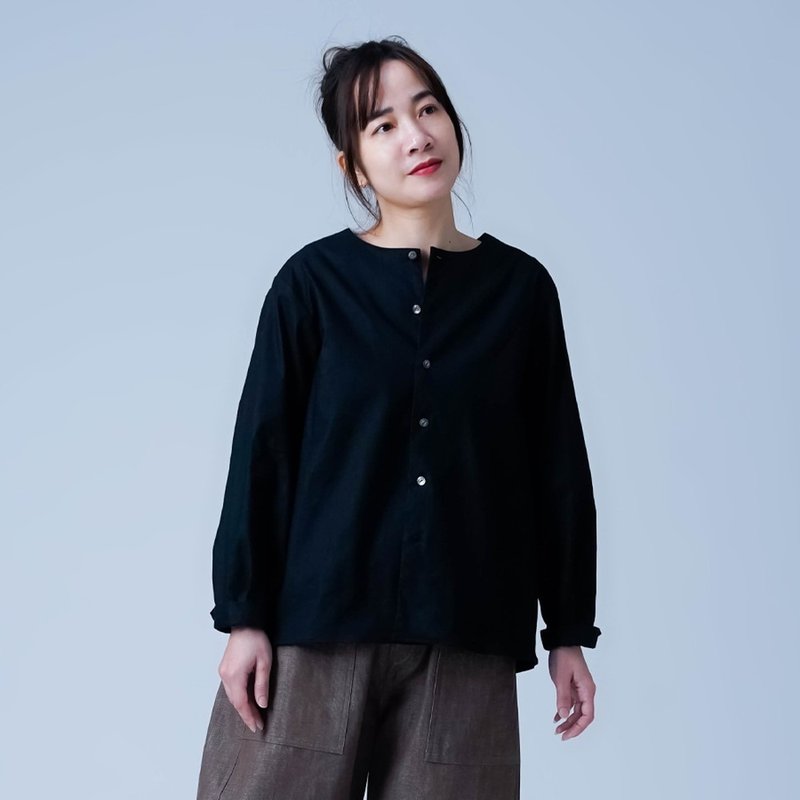 【soco】洗練されたシルエットが上品で素敵 ノーカラー カーディガン / 黒 h025d-bck1 - 女大衣/外套 - 棉．麻 黑色