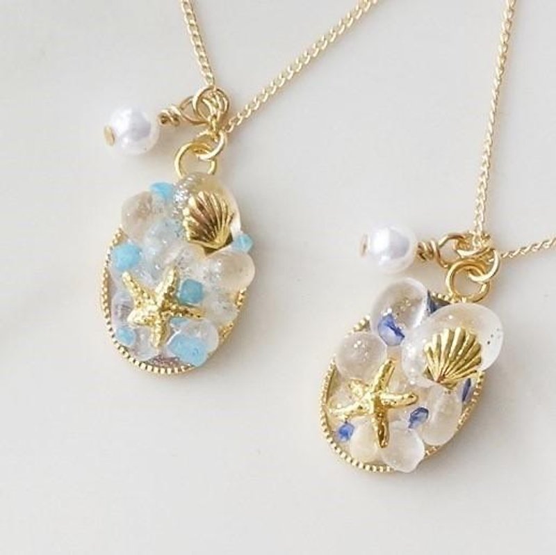 Ice sea natural stone necklace - สร้อยคอ - โลหะ สีน้ำเงิน
